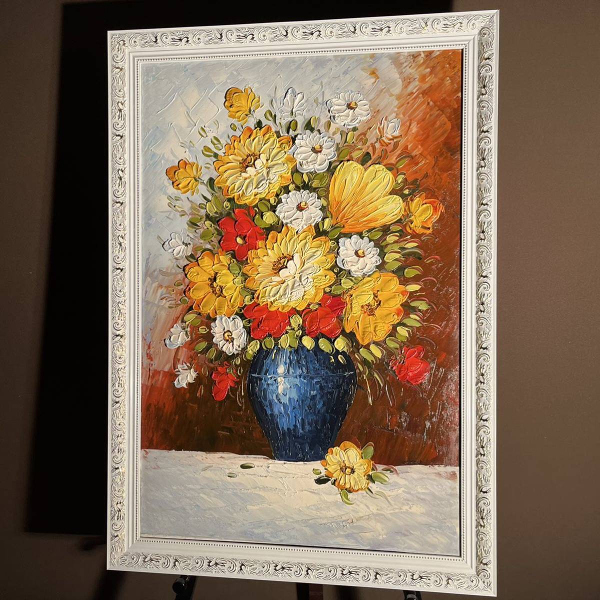 ☆特秀作☆ 手書き油絵 花瓶の花(大)額付き 絵画 インテリア ☆特秀作☆ 手書き油絵 花瓶の花(大)額付き 絵画 インテリア
