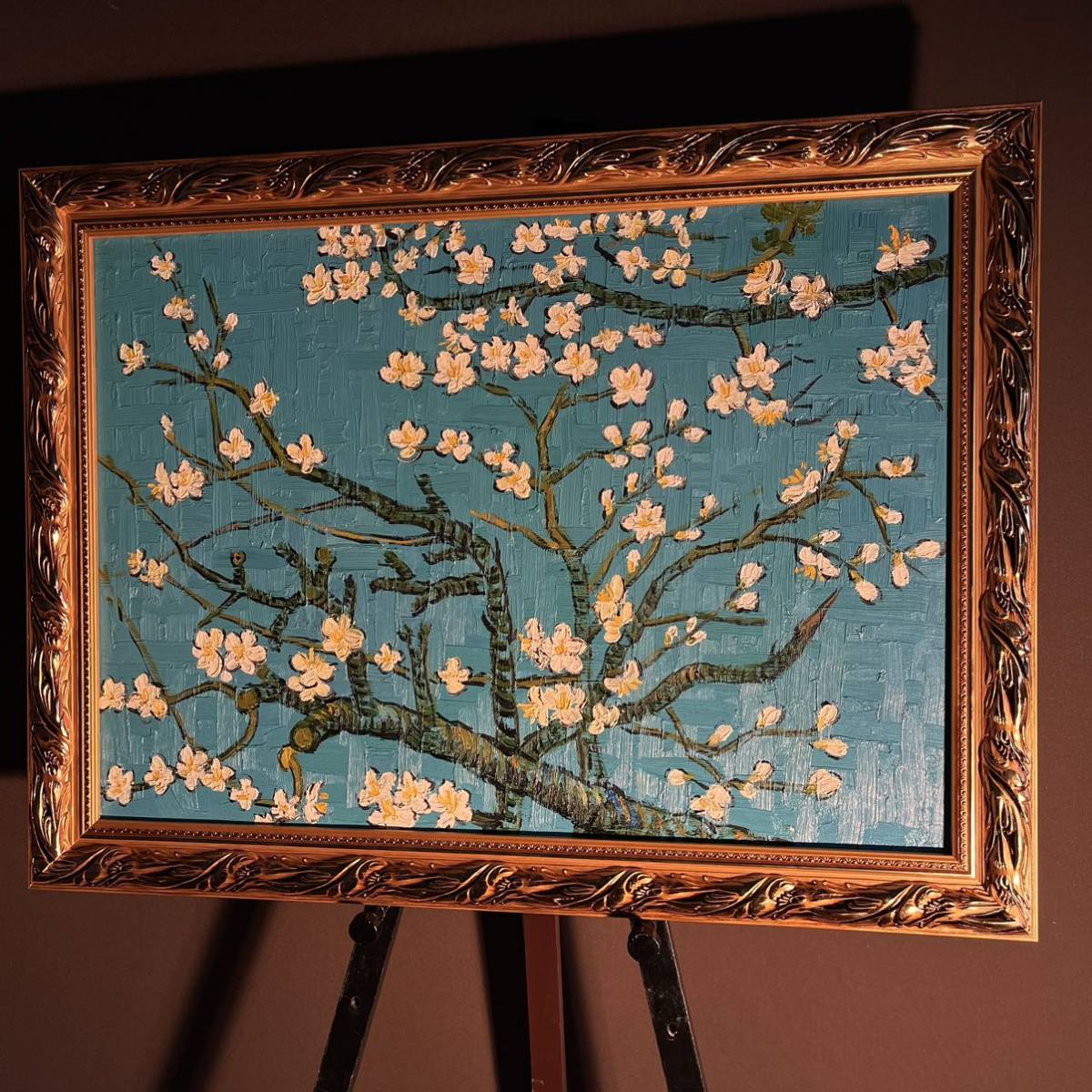 ☆秀作☆ 手書き油絵 ゴッホ 花咲くアーモンドの枝 (大)額付 絵画