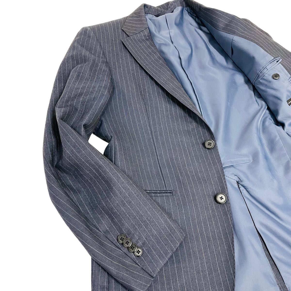高級紳士服　麻布テーラー　テーラードジャケット　ジャケット　ストライプ　ネイビー　紺　Lサイズ　48