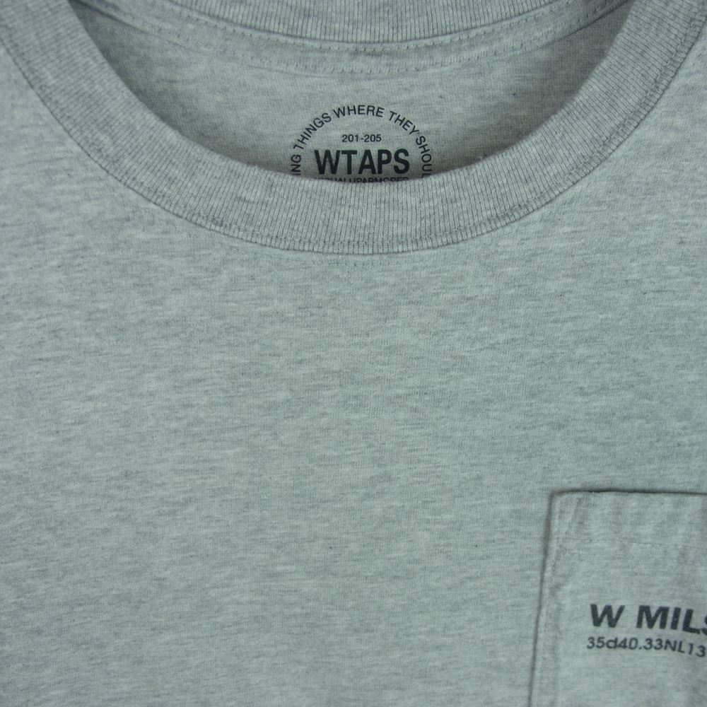 WTAPS ダブルタップス MILSPEC ロゴ ポケット付き プリント 半袖 Tシャツ コットン 日本製 グレー系 3【中古】_画像3