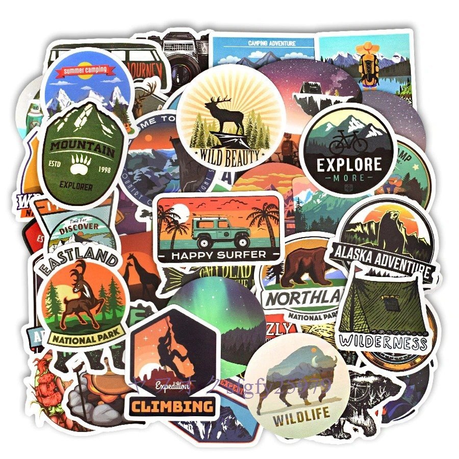 A191B* new goods 50 piece camp scenery sticker outdoor adventure mountain climbing travel waterproof sticker suitcase bicycle helmet 