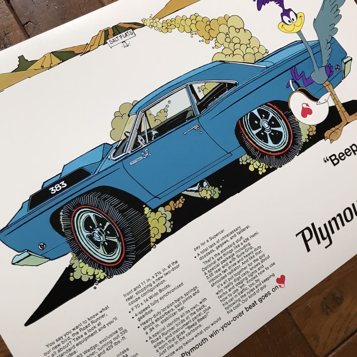  постер *1968 plymouth * Roadrunner [Beep Beep]*Mopar/Plymouth/mopa-/ мускл машина /Dodge/ Setagaya основа / Ame машина 