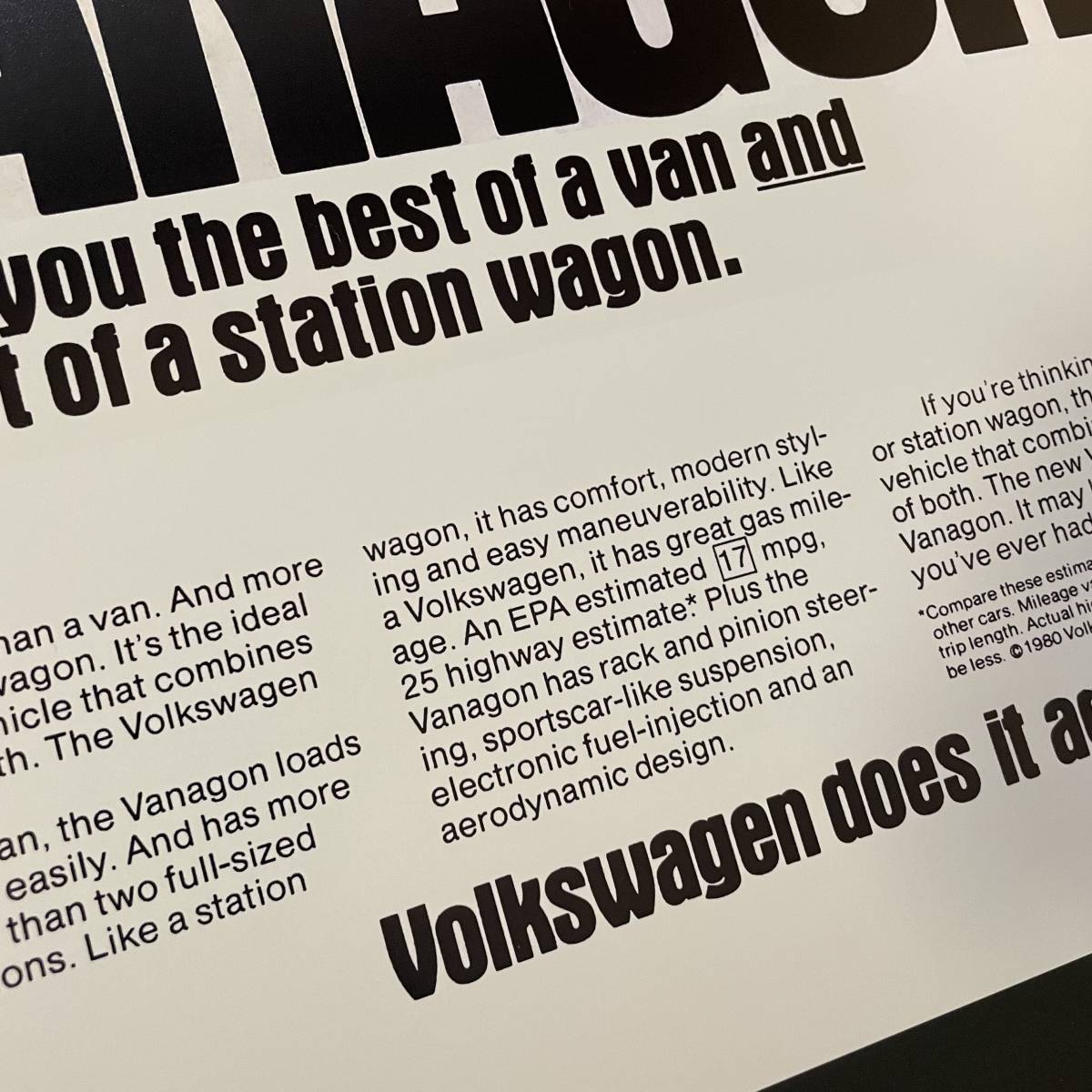  постер *1980 год VW Banagon T3 * реклама / Volkswagen /Volkswagen/VANAGON/ Vanagon 