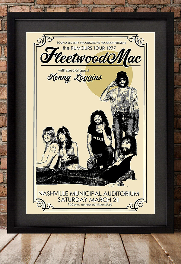 ポスター★フリートウッド・マック（Fleetwood Mac）1977年 『噂』 (Rumours)ツアー・ナッシュビル★スティーヴィー・ニックス_額装イメージ（額は付属しません）