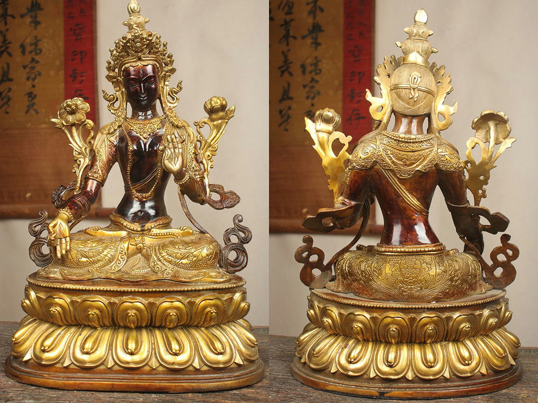 【珍品・旧蔵】E971清時代 仏教古美術 銅塗金 度母