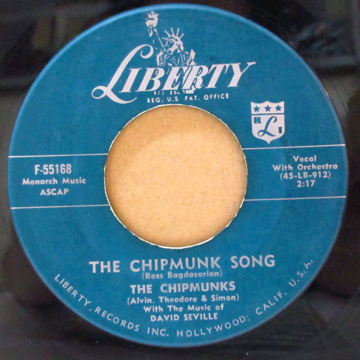 CHIPMUNKS-The Chipmunk Song (US オリジナル緑ラベ 7+カンパニースリーブ)_画像1