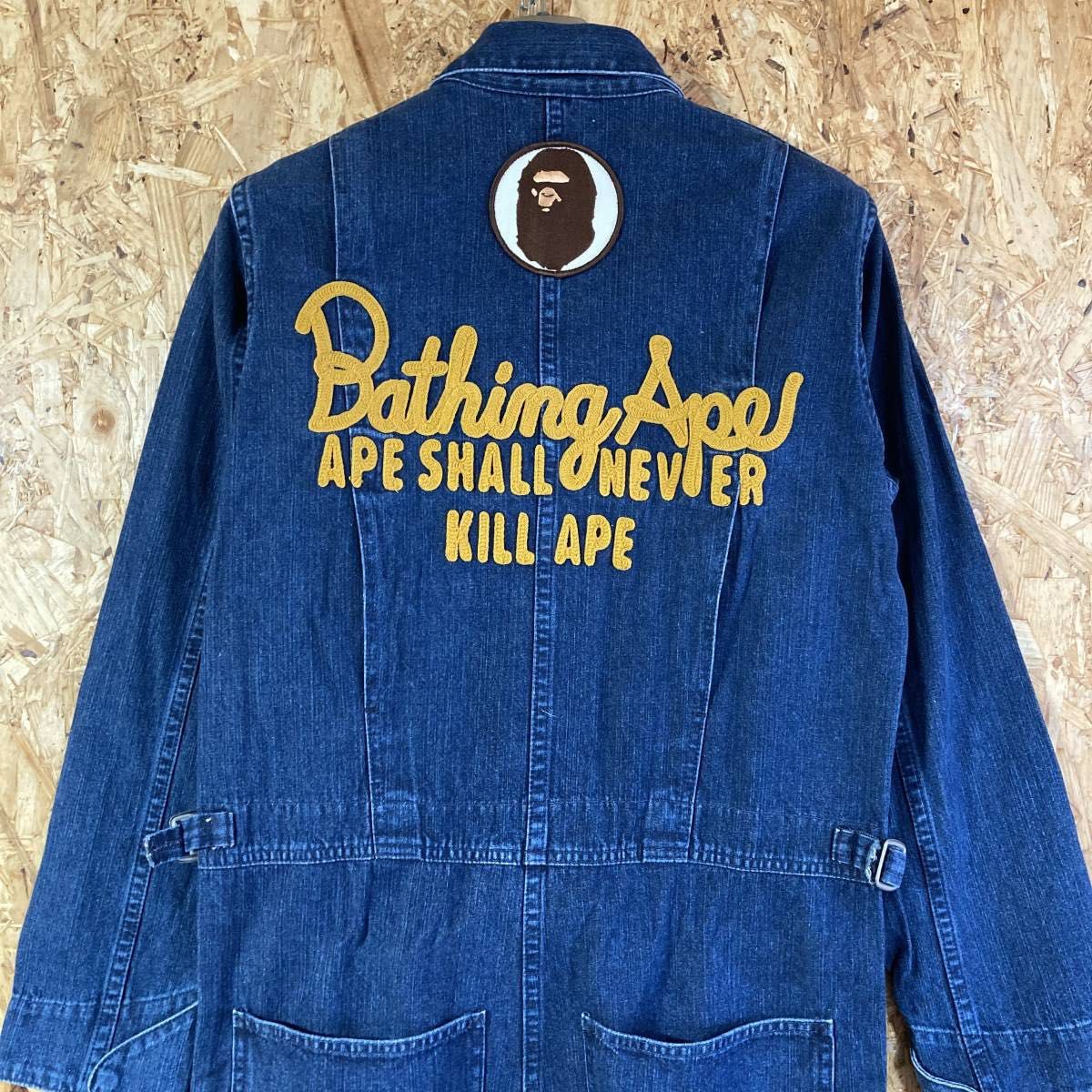 A BATHING APE BAPE インディゴ デニム オールインワン S 刺繍 A BATHING APE BAPE インディゴ デニム オールインワン S 刺繍