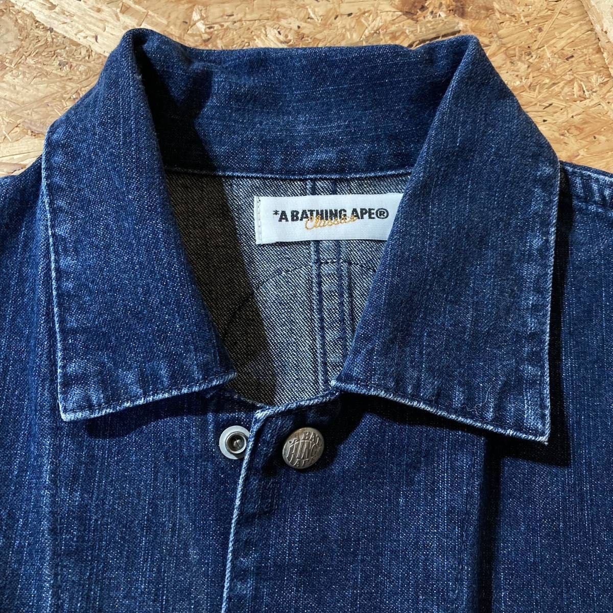 A BATHING APE BAPE インディゴ デニム オールインワン S 刺繍 A BATHING APE BAPE インディゴ デニム オールインワン S 刺繍