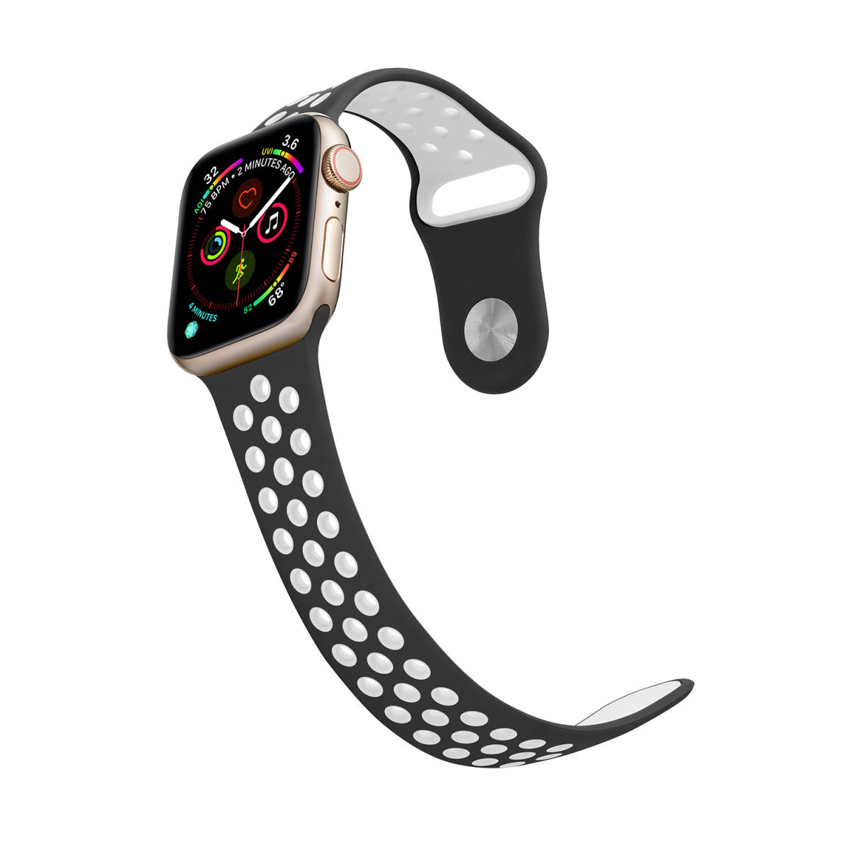 42MM/44MM, ブラック/ホワイト Apple Watch用バンド シリコン製 多空気穴通気性 スポーツ Apple Watch Series 6/5/4/3/2/1に対応　送料無料