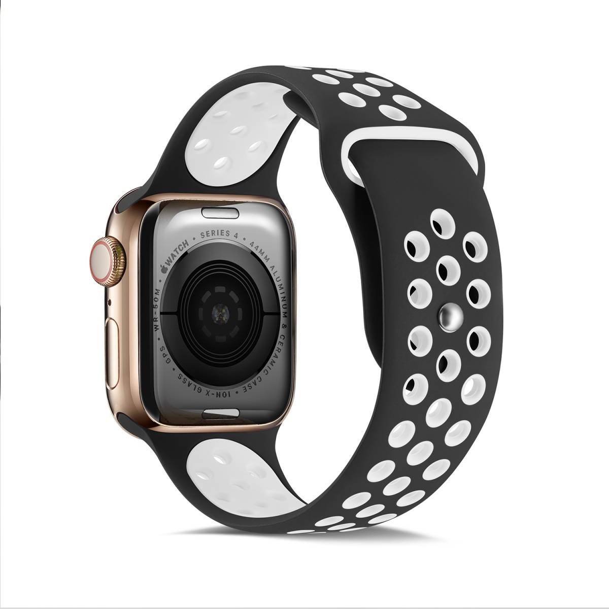 42MM/44MM, ブラック/ホワイト Apple Watch用バンド シリコン製 多空気穴通気性 スポーツ Apple Watch Series 6/5/4/3/2/1に対応　送料無料