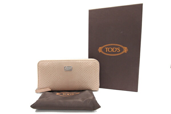  Tod's round fastener long wallet pink beige python used python . lady's long wallet TOD\'S