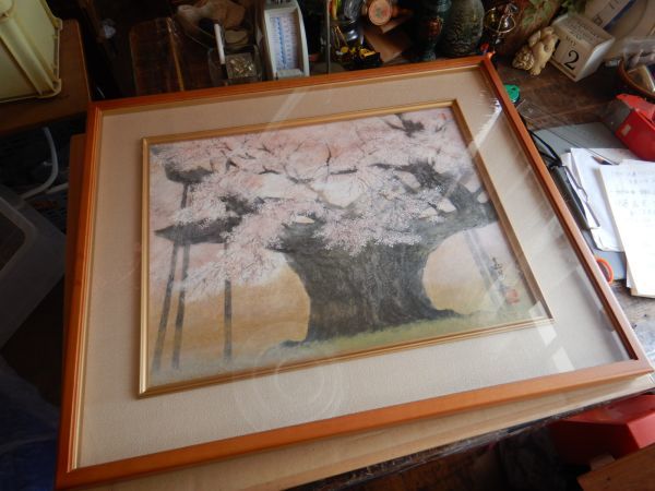 割引クーポン 伊藤嘉晃 【淡墨桜】 額約72x60d4cm 昭和レトロ JAPAN IN