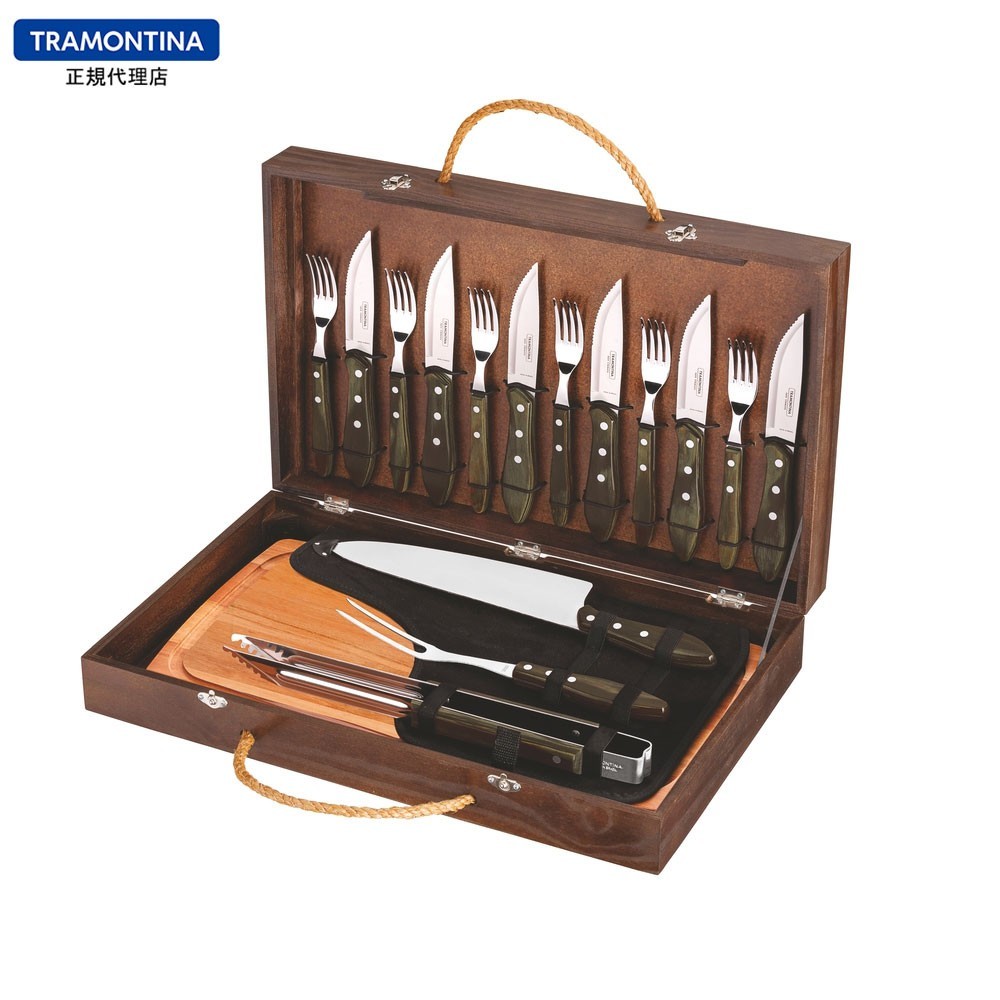 TRAMONTINA 木製ケース付き バーベキュー道具 17点セット ダーク TRAMONTINA 木製ケース付き バーベキュー道具 17点セット ダーク
