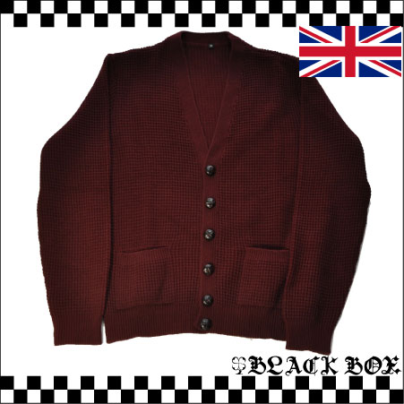 英国製 RELCO LONDON レルコ ロンドン SKINS スキンズ ワッフル カーディガン made in england イギリス uk gb イングランド バーガンディM_画像1