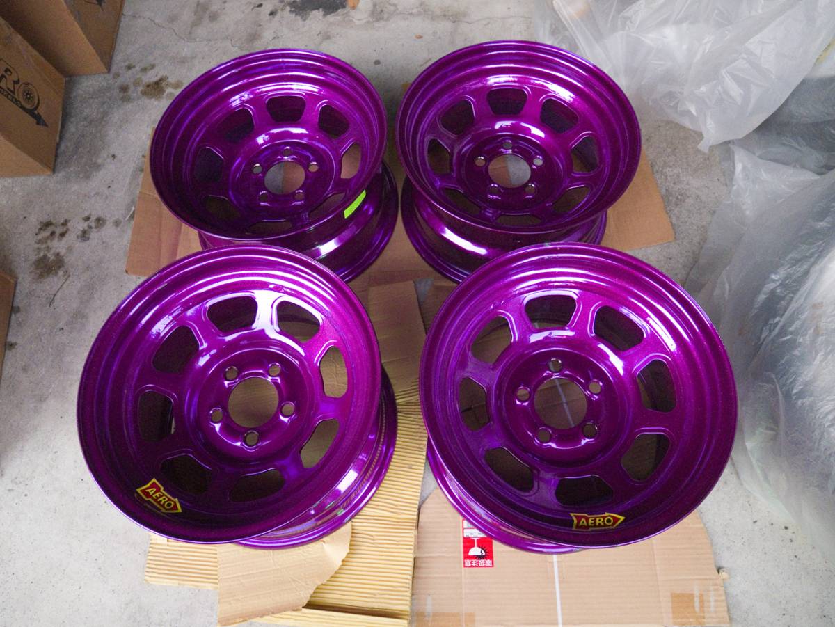 Aero Race wheel pcd 114.3 5孔8 J-13＆10 J + 13舊車姿HELLURA TECHIN鐵觸摸紫色紫色 原文:エアロレース　ホイール　ｐｃｄ114.3　5穴　8J-13&10J+13　旧車　スタンス　ヘラフラ　テッチン　鉄ッチン　パープル　紫