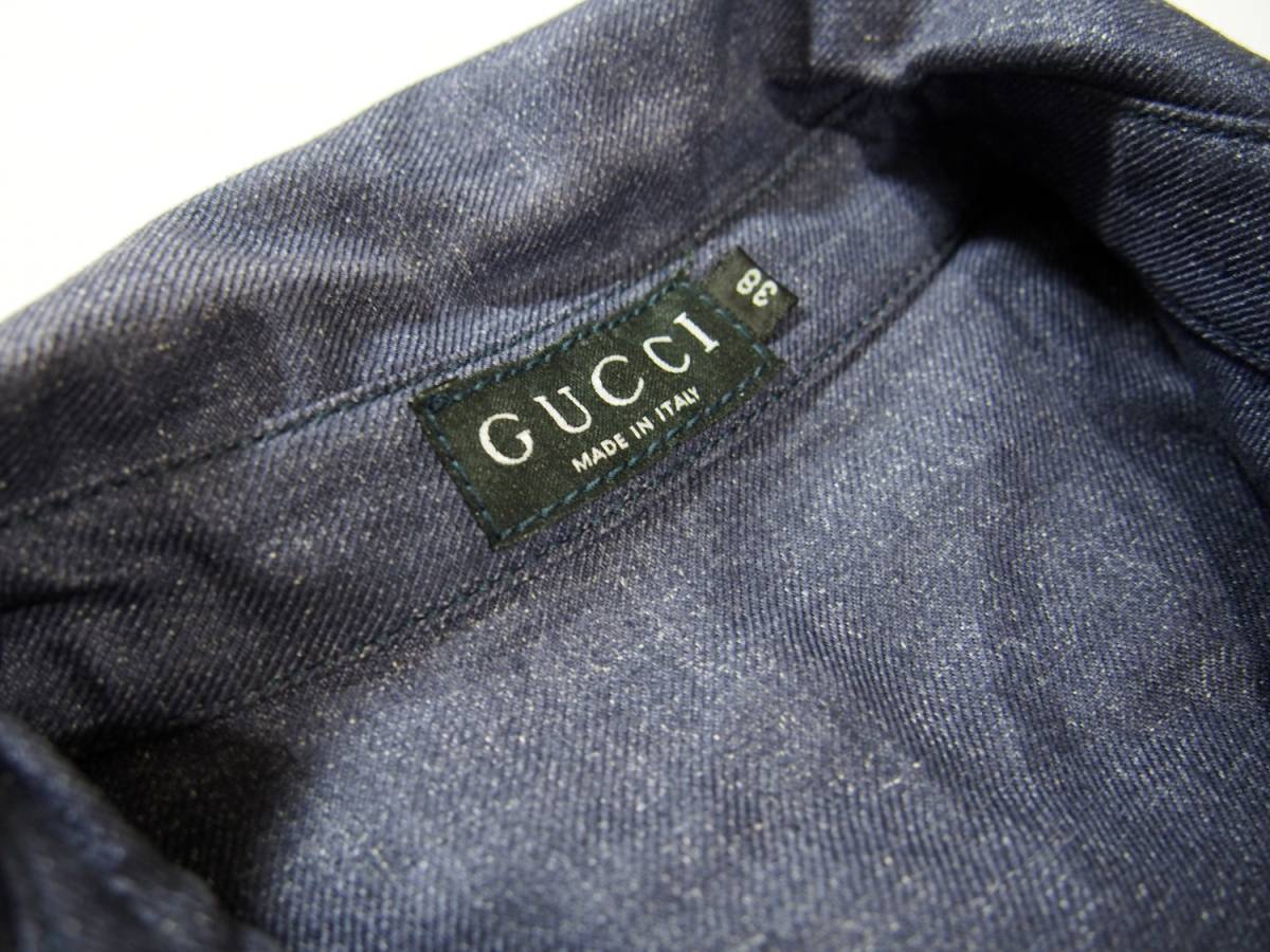 GUCCI Gucci spring summer linen One-piece navy Denim indigo casual size 38 shirt One-piece 