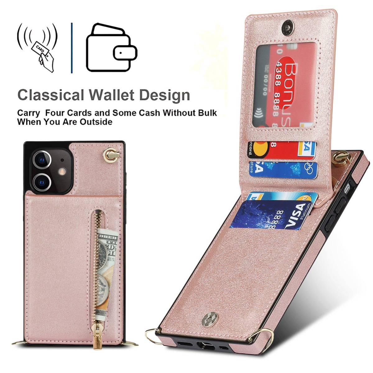 iPhone 11 レザーケース iPhone11 カバー アイフォン11 ショルダーケース カード収納 小銭入れ 財布型 ストラップ付き 肩掛け_画像7