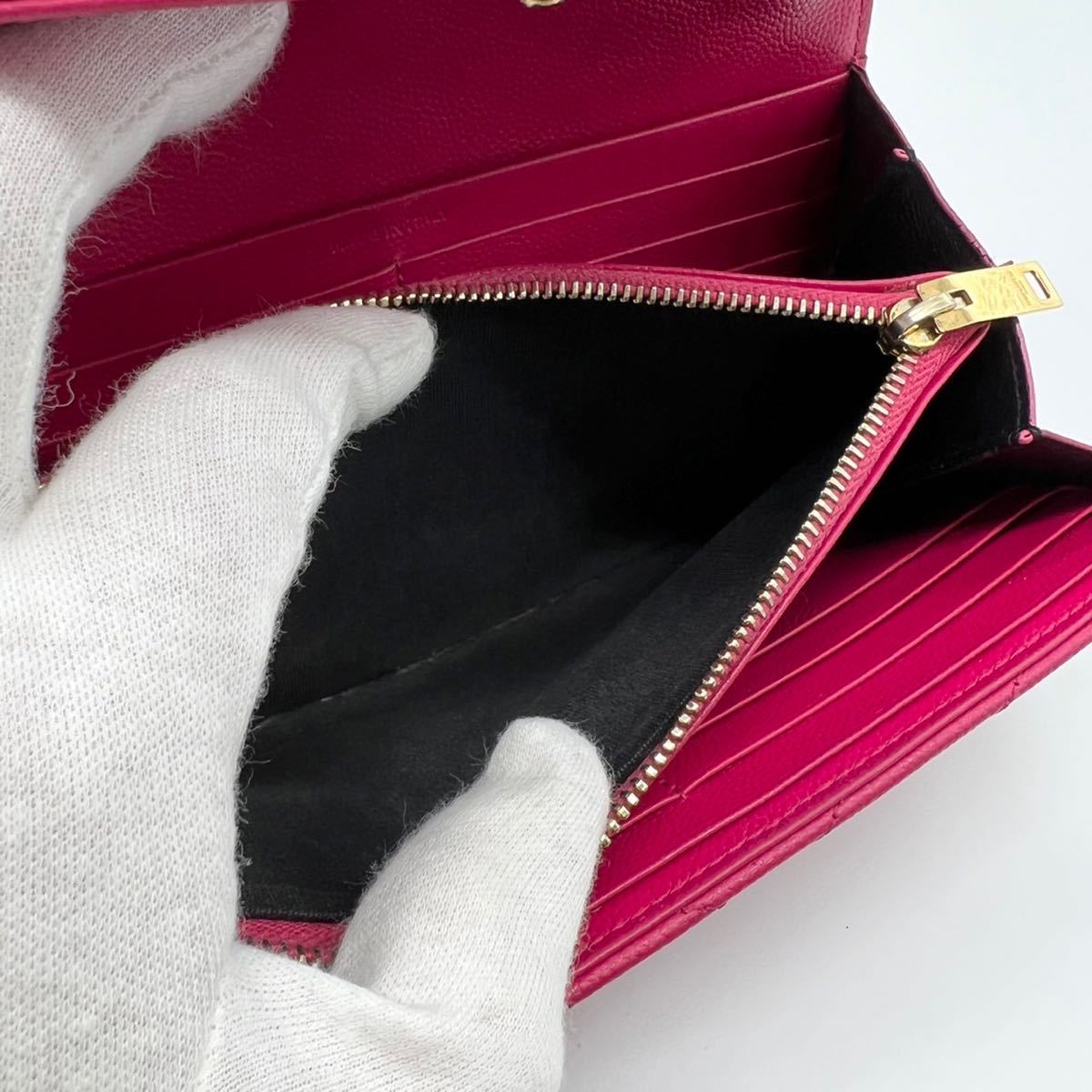 サンローラン パリ YSL Vステッチ 長財布 ピンク|PayPayフリマ