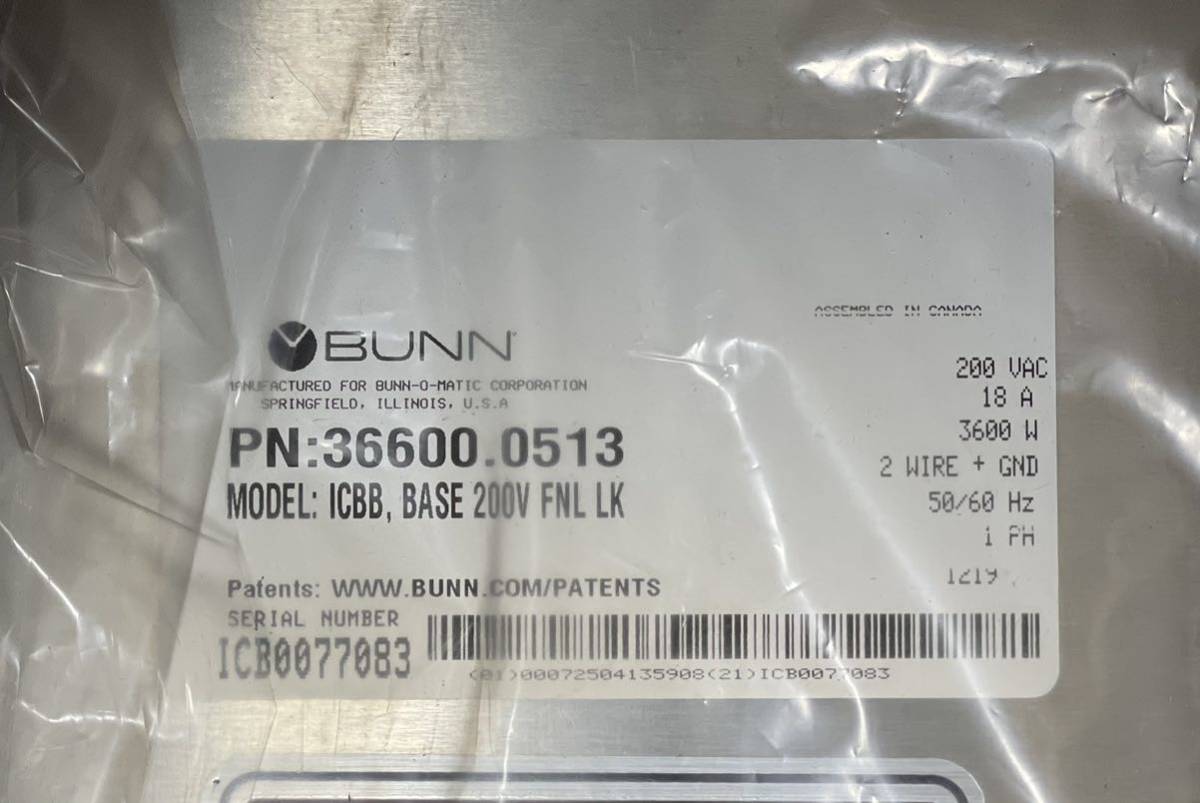 未使用□BUNN コーヒーブルーワー ICBB BASE 200V FNL LK バン