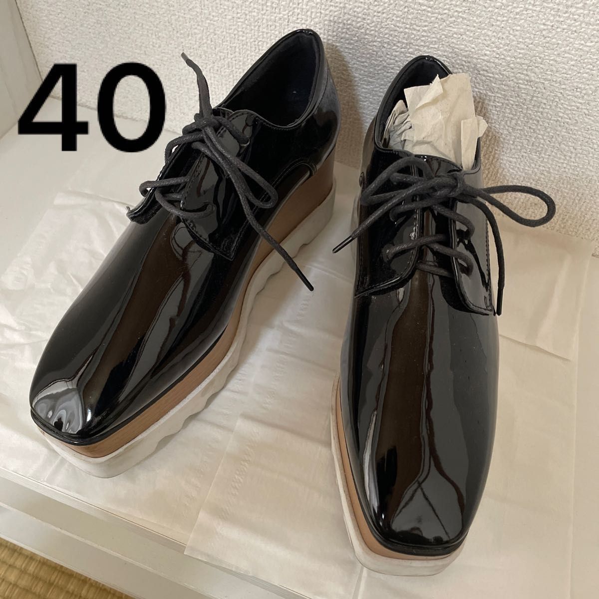 DAIYAER レディース シューズ 靴 厚底 ローファー エナメル ブラウン ブラック 紐靴 40 大きいサイズ