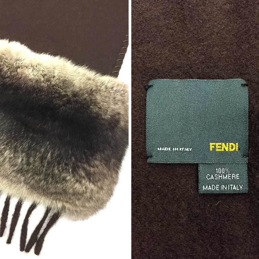 帯電防止処理加工 FENDI フェンディ ファー付 カシミヤー マフラー