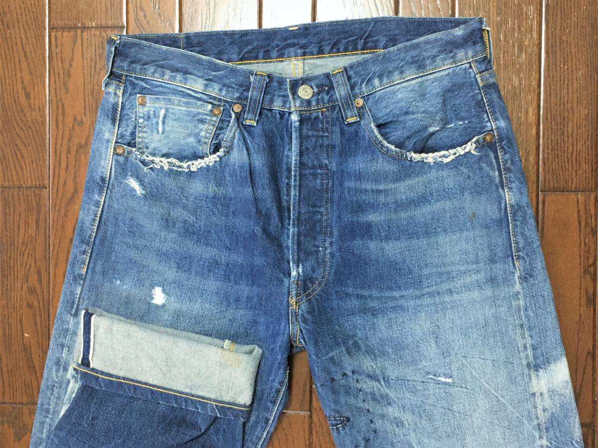 トルコ製 リーバイス ＬＥＶＩ’Ｓ ５０１ ｗ３３ ダメージ リペア ビンテージ レプリカ ひげ落ち ジーンズ XX ビッグＥ 赤耳 復刻 デニム_画像1