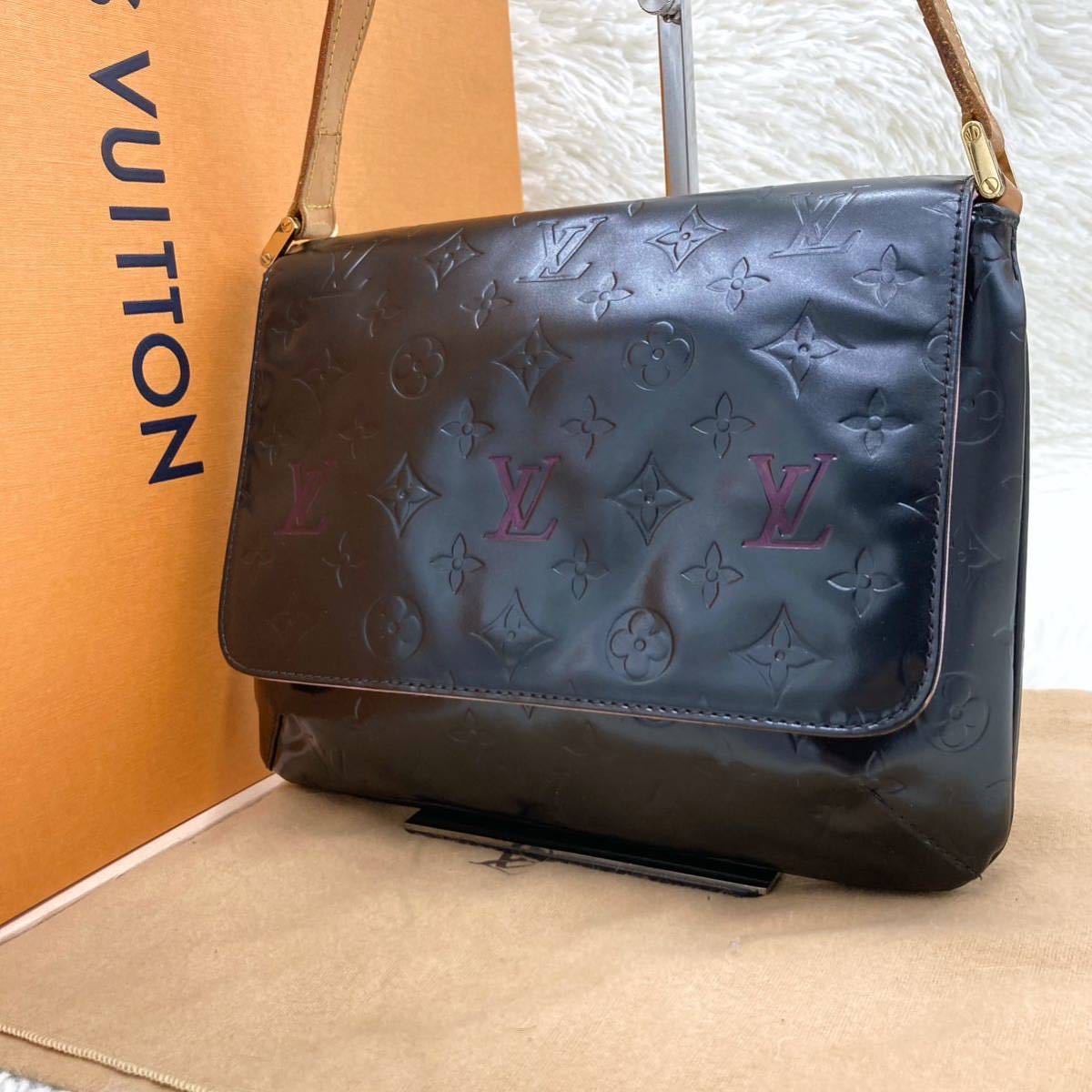 1円 【美品】 LOUIS VUITTON ルイヴィトン トンプソンストリート ヴェルニ モノグラム ショルダーバッグ マットブラック レディース 黒