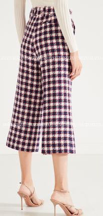 本物 グッチ チェック柄 ガウチョ パンツ 36 ネイビー×アイボリー系