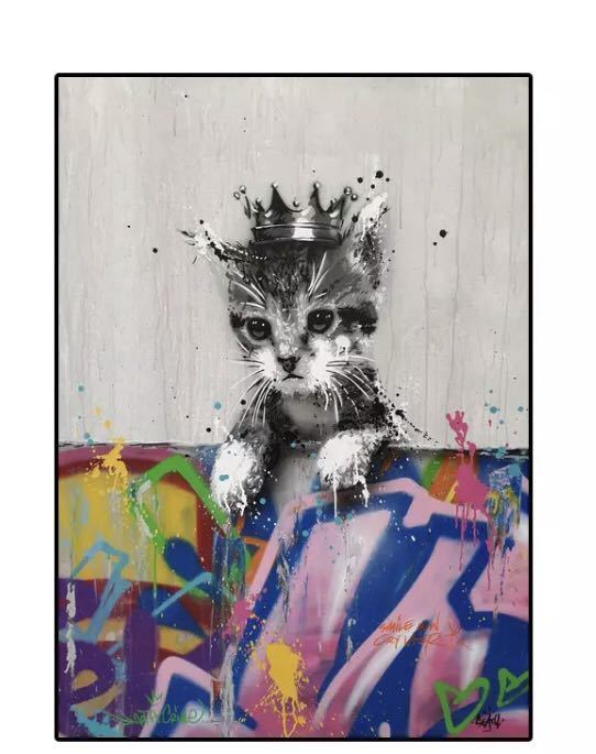 【最安保証】C246 バンクシー　ネコ ポスター　ストリートポップアート　50×70cm キャンバスグラフィティ　インテリア　猫グッズ　枠なし_画像1