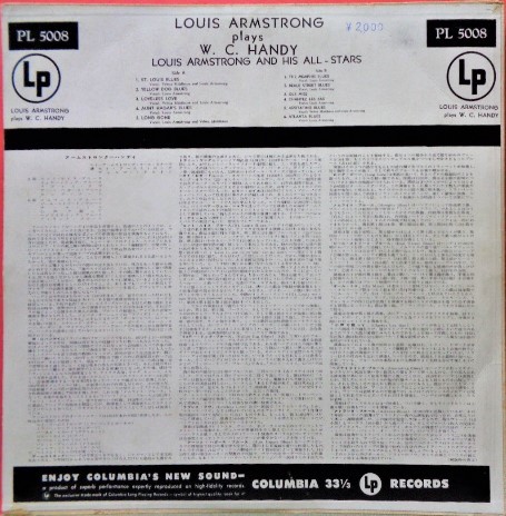(LP) フラット盤国内初回オリジナル別ジャケ LOUIS ARMSTRONG [PLAYS W. C. HANDY] モノ/ルイアームストロング/200g/1955年/日コロ/PL 5008_画像2