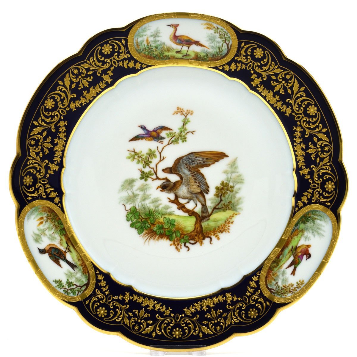 セーブル(Sevres) 超希少 飾り皿 絵皿 鳥たちのデュプレシス エリゼ宮仕様 セーブルブルー金彩縁飾り 2005年復刻 新品