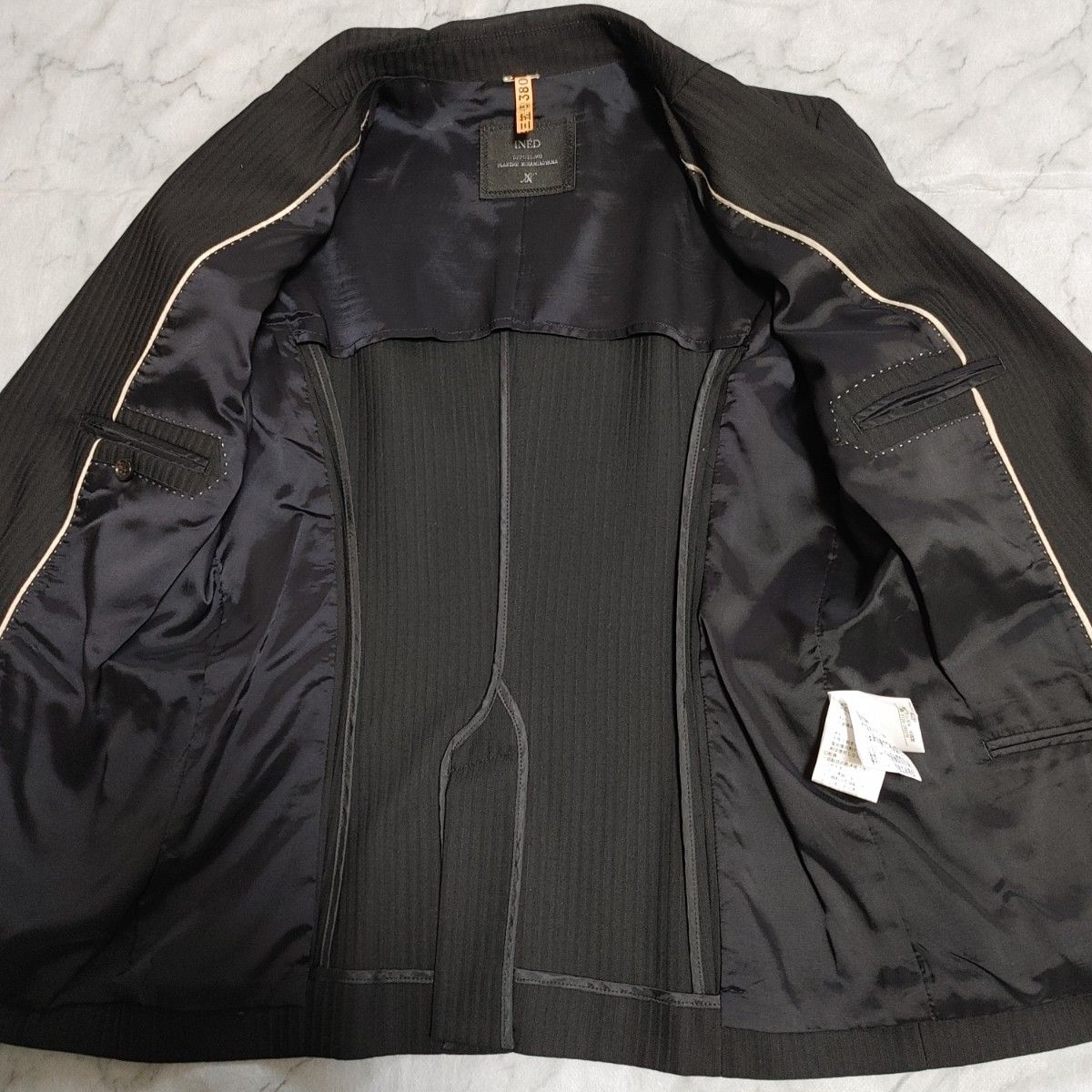 【みい様・INED・上質】宅急便・スマートスーツ　シャドーストライプ　黒ジャケットパンツスーツ　パンツ 6