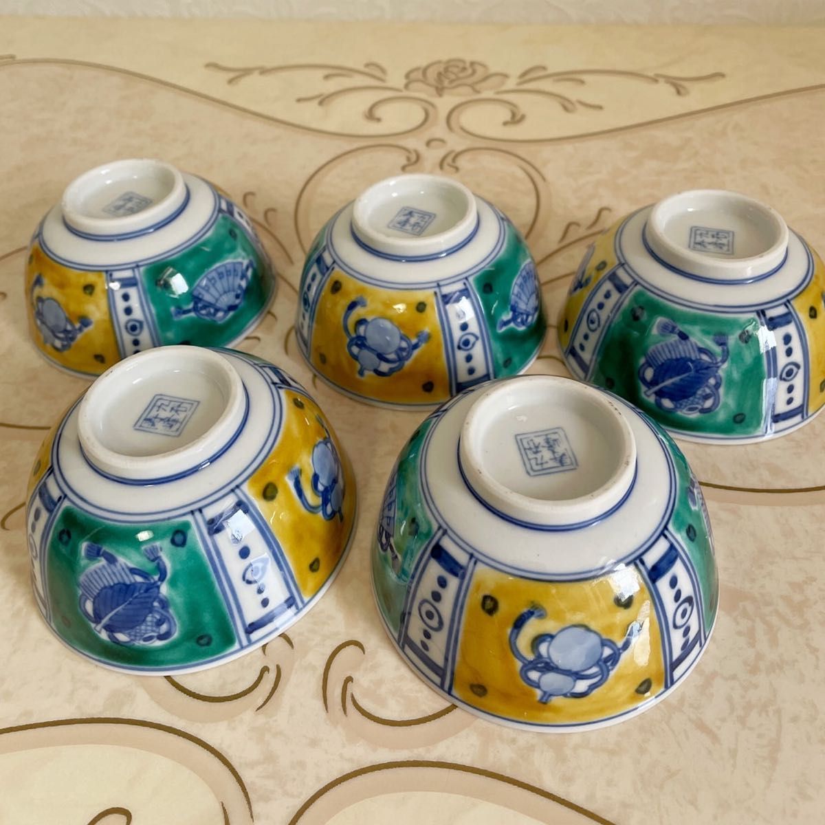 湯呑み茶碗□平安 萬壽堂製 網目紋染付湯飲み 11客セット 煎茶器