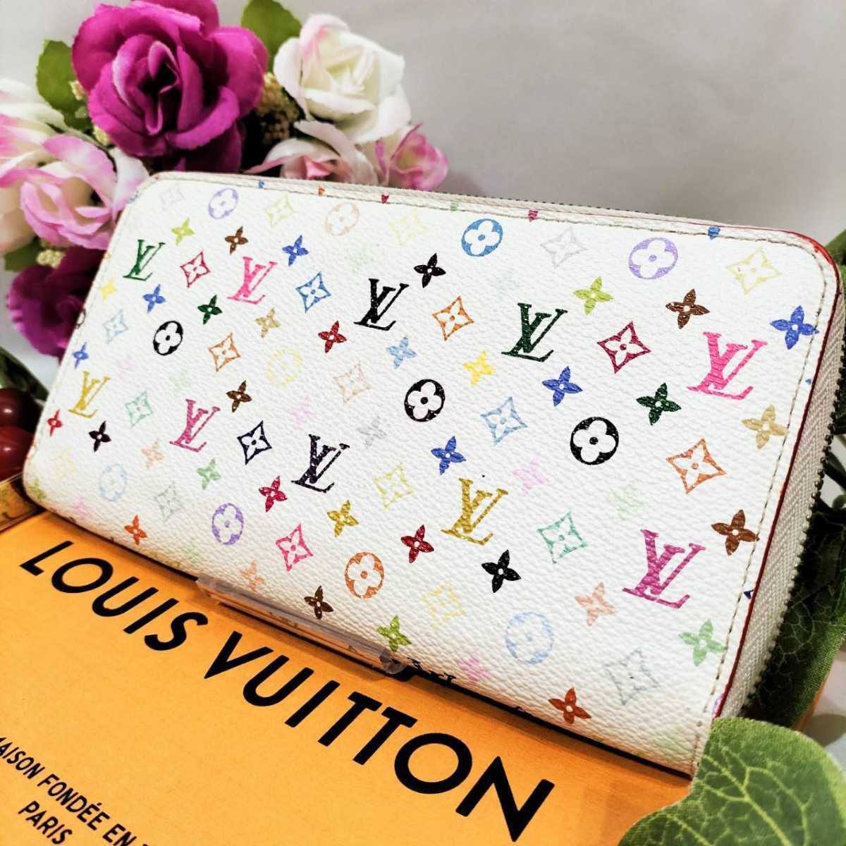 正規品 ルイヴィトン 長財布 モノグラム マルチカラー ジッピーウォレット 白 LOUIS VUITTON ピンク ラウンドファスナー ホワイト