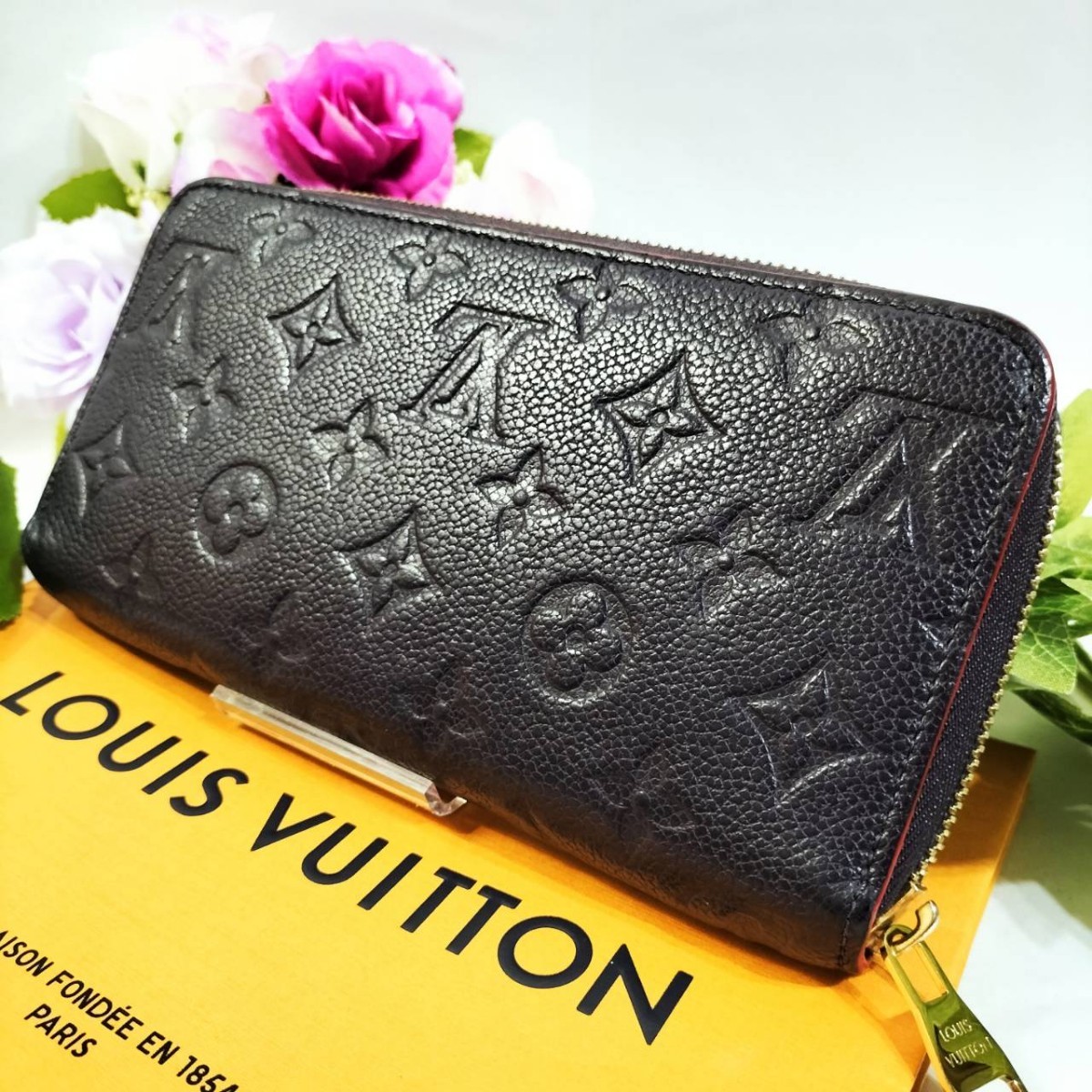 【美品】正規品 箱付き ルイヴィトン 長財布 アンプラント ジッピーウォレット 紺 LOUIS VUITTON ネイビー モノグラム ラウンドファスナー