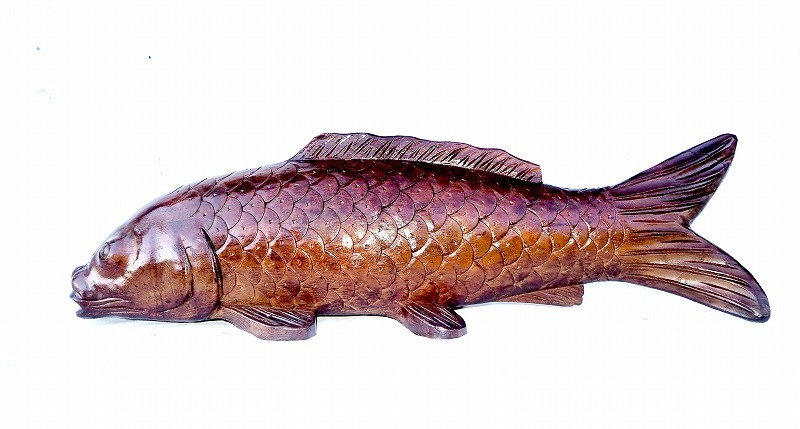 木彫　大きなコイ　鯉　体長90cm　中古美品　置物　インテリア　飾り物