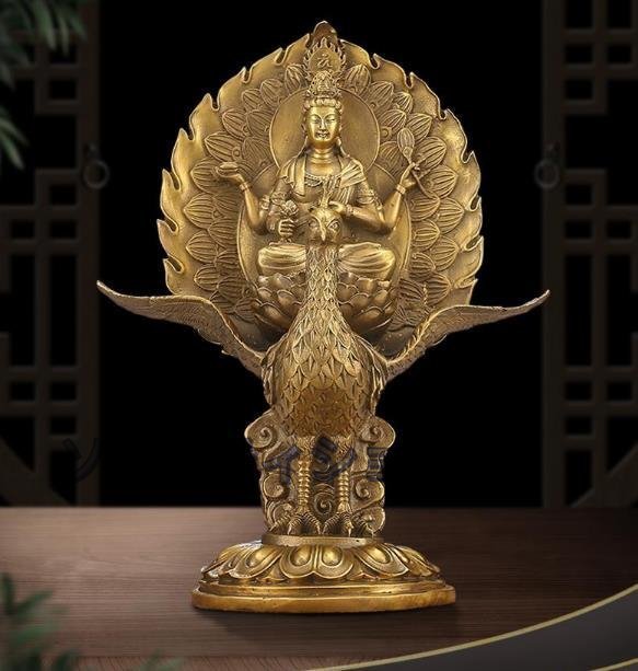 高品質☆美品☆純銅 手作り 工芸品 置物を置く収蔵品 仏像 仏教 孔雀明王