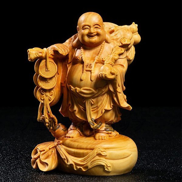 新入荷☆ 極上の木彫】 開運 仏像 木彫り ミニ 七福神 布袋 高級天然