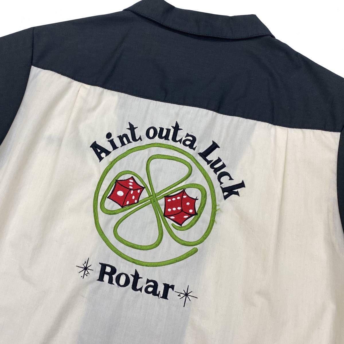 ROTAR rotor Logo clover dice embroidery line switch short sleeves open color Work bo- ring bowling shirt M Dry Bones RALEIGH