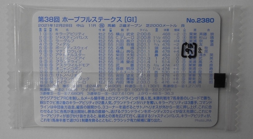 ◎まねき馬カード　Ｎｏ．２３８０　第３８回ホープフルＳ（未開封）キラーアビリティ_画像2