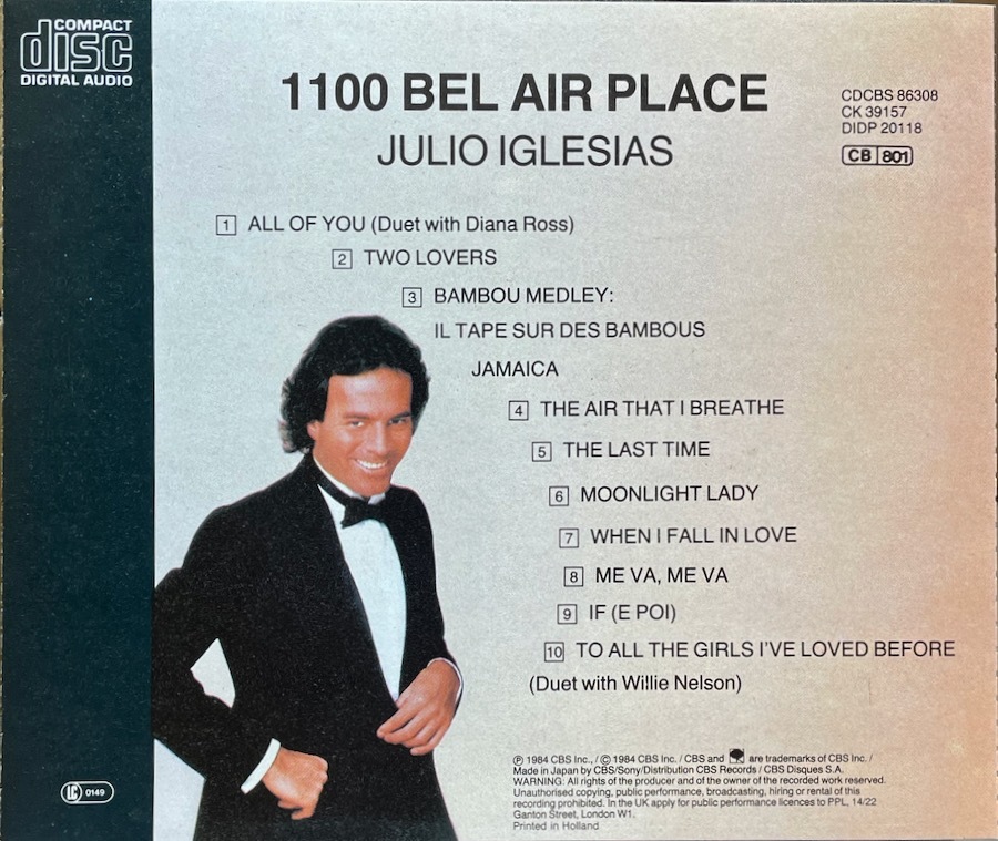 (C20H)☆ヴォーカル80s/フリオ・イグレシアス/Julio Iglesias/ベル・エアー1100/1100 Bel Air Place☆_画像2