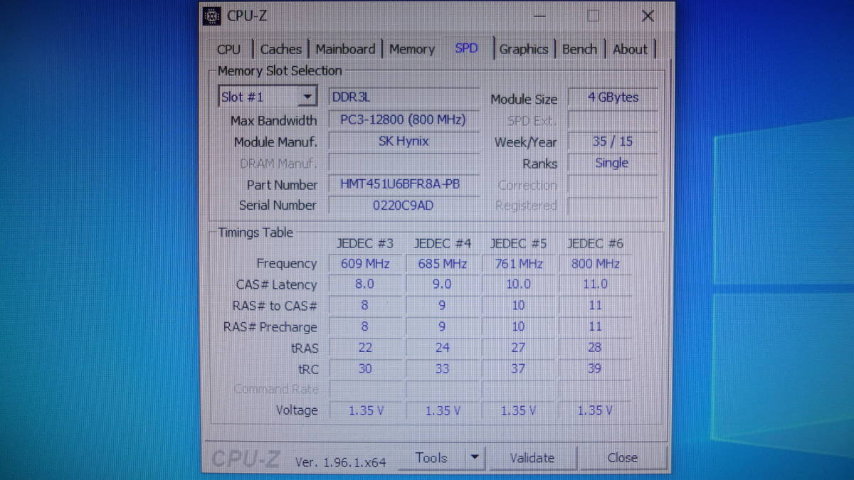 デスクトップPC用メモリー SK hynix DDR3-1600（DDR3 PC3-12800U） 4G×2枚＝8G  HMT451U6BFR8A-PB N0 AA 中古動作品の画像9