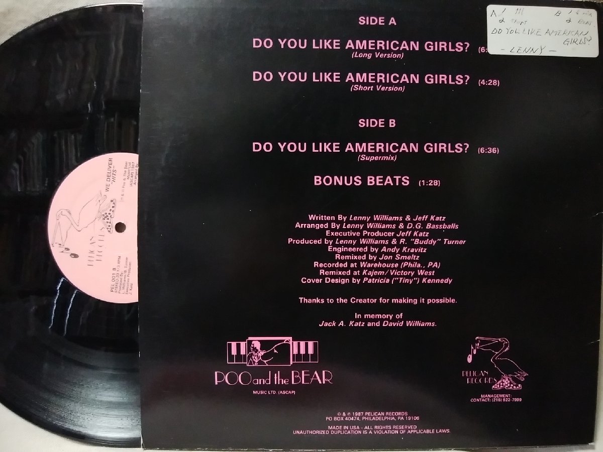 ★★LENNY DO YOU LIKE AMERICAN GIRL★1987年リリース US盤 12インチ アナログ盤 [2314TPR_画像2