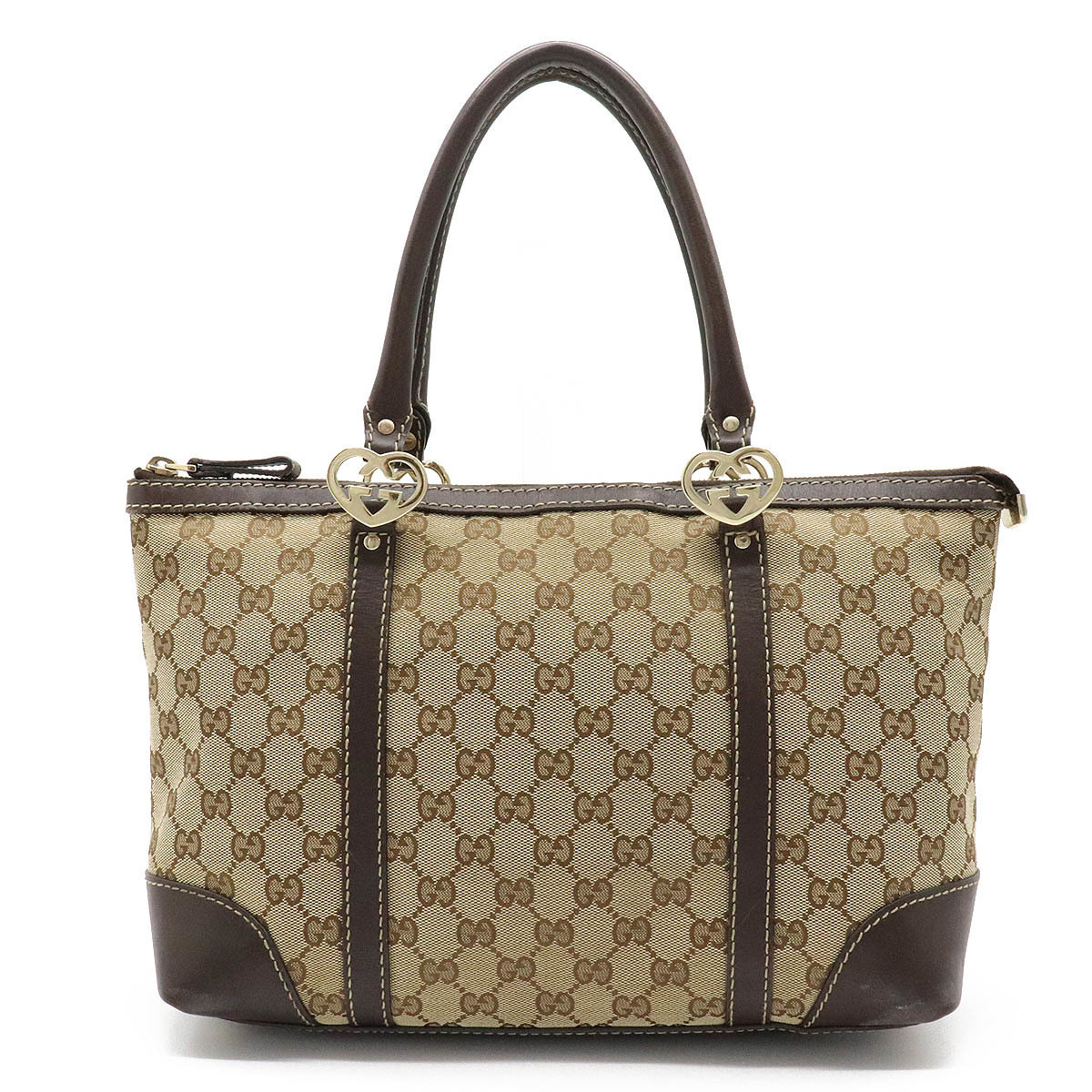 ファスナー GUCCI グッチ GGキャンバス ラブリー ハート トートバッグ