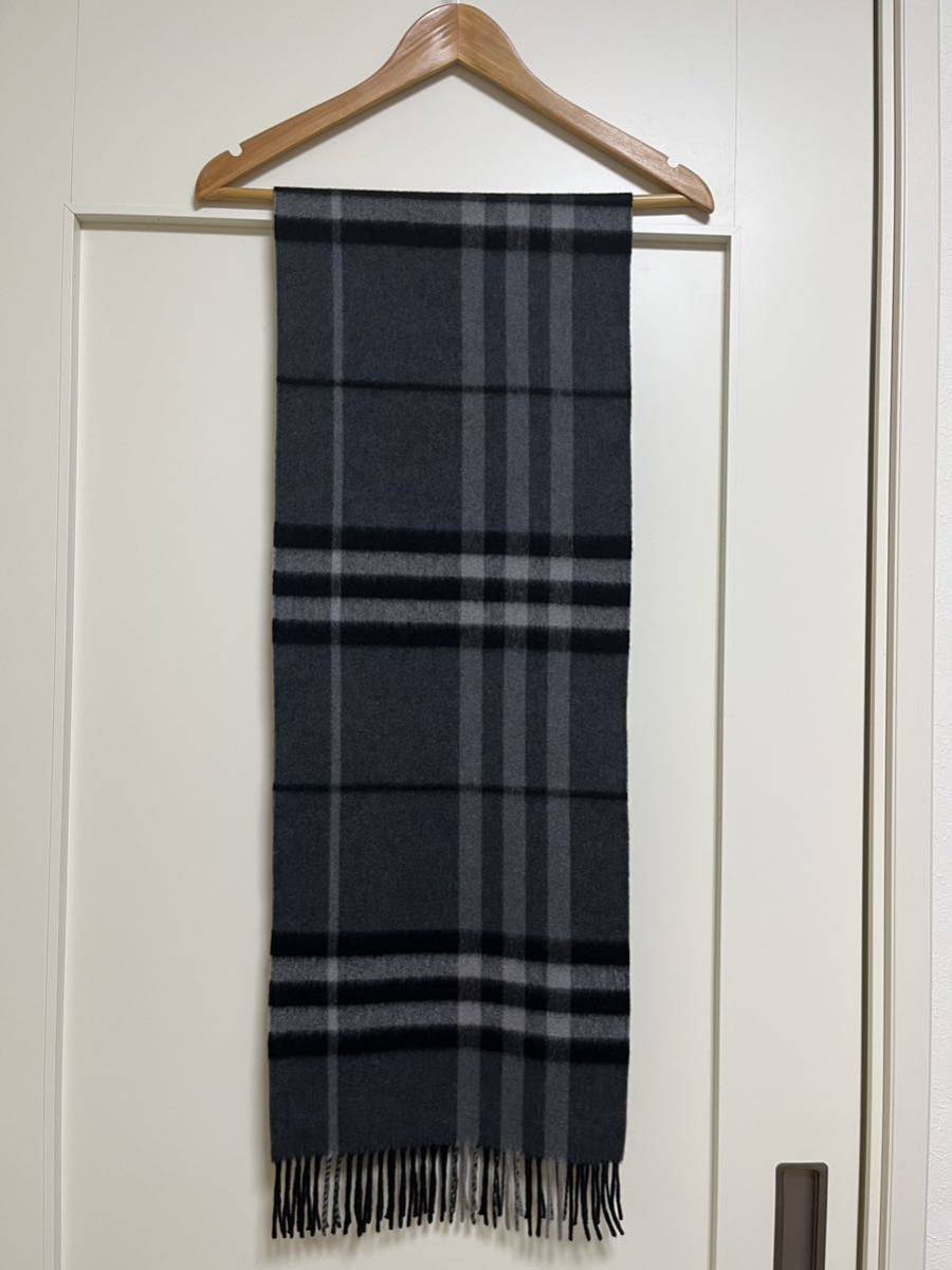 BURBERRY バーバリー マフラー カシミア100% チャコール ブラック系