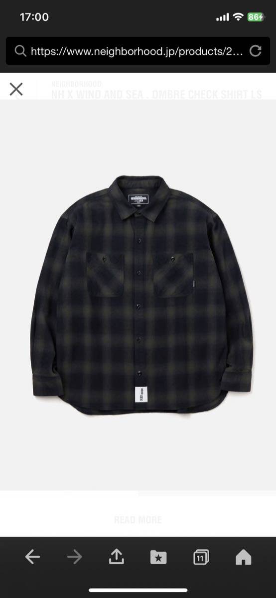 NH X WIND AND SEA . OMBRE CHECK SHIRT LS 新品未使用　即完売　Ｍサイズ　送料込み