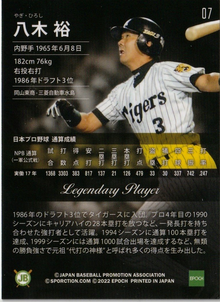 1of1 日本プロ野球OBクラブ【07 八木裕 坂神タイガース】1/1 ホログラムC レギュラーパラレル EPOCH 2022 HOLOGRAFICA