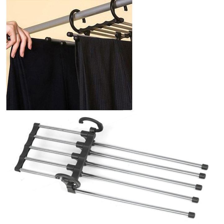  trousers hanger made of stainless steel flexible 5 pcs hold .( black )