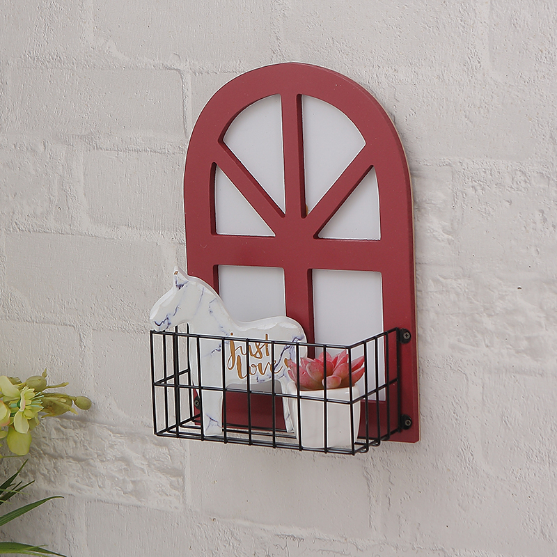  small articles rack wall use wooden. European style window wire basket ( red )