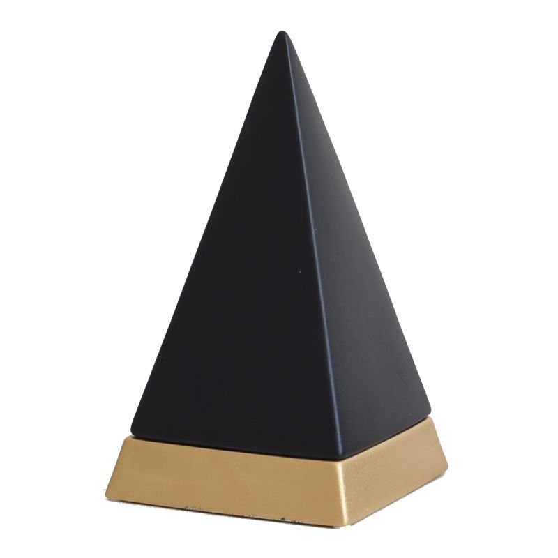 置物 ピラミッド型 ゴールドの土台 モダンデザイン (ブラック×ハイタイプ)